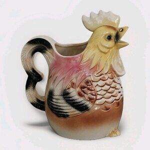 Vintage Rooster Pitcher Unmarked 8* Tall Farmhouse Rustic Decor Decorative Barn